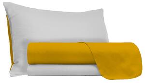 Set Lenzuola Singolo Sopra Sotto e Federe Doubleface Senape/Grigio Chiaro