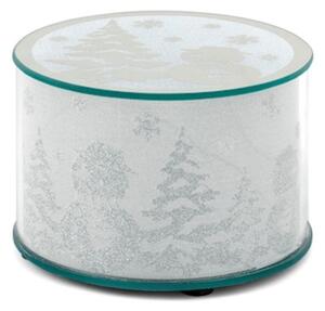 Alzata in vetro decoro natale effetto glitter con led cm 15 x h10