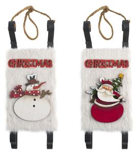 Set 2 slitte in legno e metallo decoro Babbo Natale e Pupazzo di neve cm 9x6x22