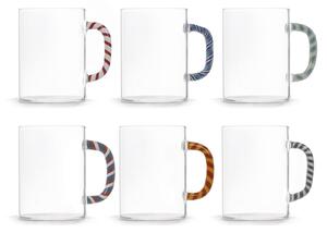 Set 6 mug in vetro borosilicato trasparente manico decorato colori assortiti cl 47