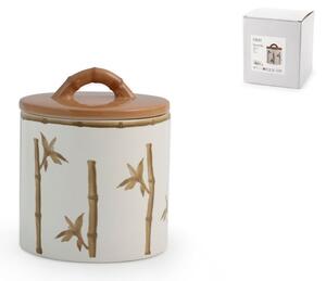 Barattolo in ceramica decoro bambù con coperchio con guarnizione in silicone lt 1,5