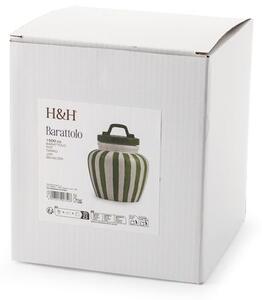 Barattolo in ceramica decoro righe verdi con coperchio con guarnizione in silicone lt 1,5