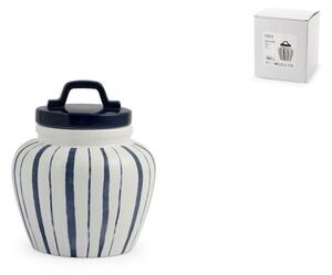Barattolo in ceramica decoro righe blu con coperchio con guarnizione in silicone lt 0,98