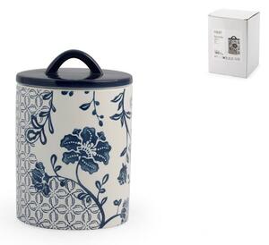 Barattolo in ceramica decoro fiori blu con coperchio con guarnizione in silicone lt 1,33