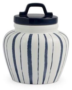 Barattolo in ceramica decoro righe blu con coperchio con guarnizione in silicone lt 0,98