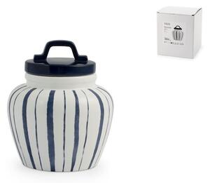 Barattolo in ceramica decoro righe blu con coperchio con guarnizione in silicone lt 1,5