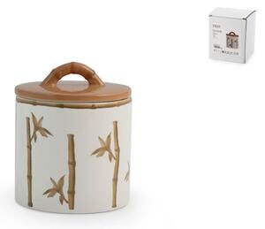 Barattolo in ceramica decoro bambù con coperchio con guarnizione in silicone lt 0,75