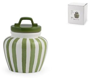 Barattolo in ceramica decoro righe verdi con coperchio con guarnizione in silicone lt 1,5