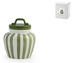 Barattolo in ceramica decoro righe verdi con coperchio con guarnizione in silicone lt 0,98