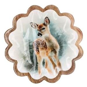 Piatto in legno festonato H&H 25 cm