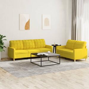 Set di Divani 2 pz con Cuscini Giallo Chiaro in Tessuto