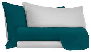 Set Lenzuola Sopra Sotto e Federe Doubleface Verde Petrolio/Grigio Chiaro Matrimoniale