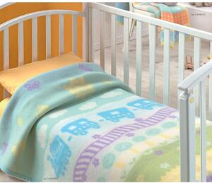 Coperta Pura Lana per Lettino 150x110cm 400gr Cober Titti Baby Azzurro