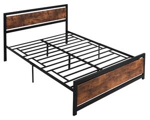 Struttura Letto Matrimoniale 160x200 cm in Acciaio con Doghe Integrate Nero e Marrone Rustico