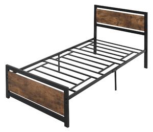 Struttura Letto Singolo 90x200 cm in Acciaio con Doghe Integrate Nero e Marrone Rustico