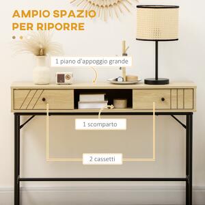 HOMCOM Tavolo Consolle in Legno e Metallo Stile Industriale con 2 Cassetti, 110x29.5x78cm Naturale