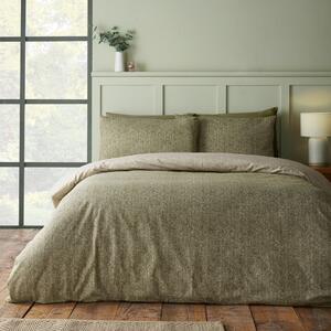 Set copripiumino e federa verde in flanella per letto singolo 135x200 cm Brushed Herringbone – Catherine Lansfield