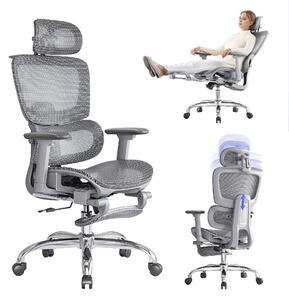 Sedia da ufficio ergonomica con poggiapiedi, realizzata in mesh, colore grigio, modello L10 Lite