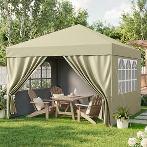 Gazebo pieghevole Hawthyhome 3x3, impermeabile con 4 pareti laterali, gazebo pop-up UV50+, altezza regolabile, gazebo per feste, beige