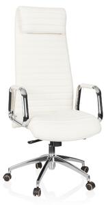 Poltrona da ufficio ASPERA 20, rivestita in ecopelle, colore crema-bianco, struttura in cromo, con altezza regolabile