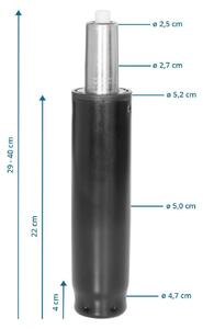 Ammortizzatore a gas, lunghezza 290-400 mm, per sedia da ufficio, portata 180 kg, colore nero