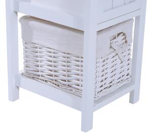 Elegante Comodino Mobiletto in Legno MDF e Vimini Bianco 28x31x45 cm