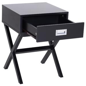 Comodino Stile Industrial con Cassetto in Legno Nero 40x40x55 cm