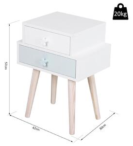 Comodino con 2 Cassetti in Legno MDF 42x30x57 cm Bianco e Blu