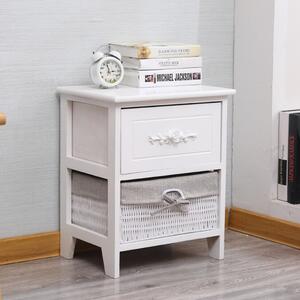 Comodino con 2 Cassetti 40x30x48 cm in Legno Massello Fumer Carol Bianco