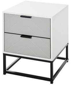Comodino 39,5x40x48 cm 2 Cassetti in MDF e Acciaio Bianco e Grigio