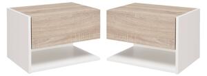 Set 2 Comodini Sospesi 46x30x30 cm in Truciolato Rovere e Bianco
