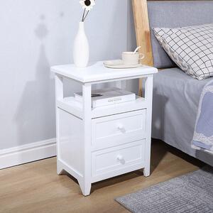 Comodino con 2 Cassetti 40x30x54,5 cm in Legno Massello e MDF Fumer Oscar Bianco