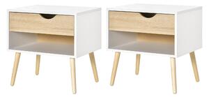 Set 2 Comodini con Cassetto e Mensola in Legno 50x39x51cm Bianco e Rovere