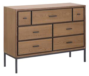 Comò Malé105x38x82 cm Legno di Abete e Impiallacciatura di frassino e MDF e in Ferro Marrone e Grigio