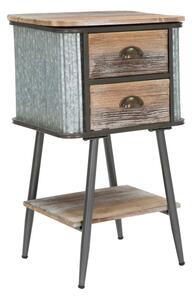 Comodino 2 Cassetti Bronxs 43,5x36,5x72,5 cm in Ferro e Legno di Abete Nero e Grigio