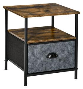 Comodino 1 Cassetto in Tessuto 40x40x46,9 cm in Legno e Acciaio Marrone e Grigio