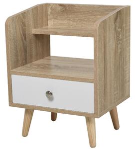 Comodino 1 Cassetto e Mensola 37x30x48 cm in Legno Rovere e Bianco