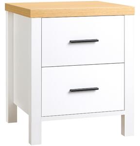 Comodino 2 Cassetti 40x39x48 cm in MDF Bianco