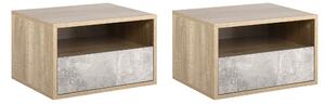 Set 2 Comodini Sospesi 45x35x27,5 cm con Cassetto e Ripiano Grigio