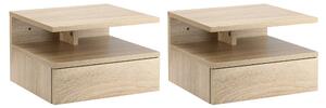 Set 2 Comodini Sospesi 1 Cassetto 1 Ripiano 35x32x22,5 cm in Legno Truciolare Rovere