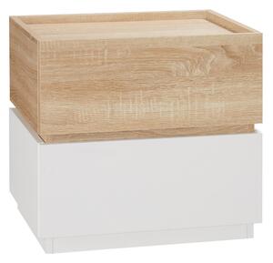 Comodino 2 Cassetti 50x40x47,5 cm Design Moderno Nature Wood e Bianco