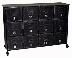 Cassettiera in Ferro 12 Cassetti e Ruote 127x39,5x92cm Iron Nera