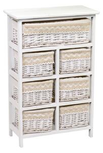 Cassettiera in Legno e Vimini 7 Cassetti 50x25H76,6cm Orietta Bianca