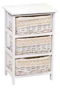 Cassettiera in Legno e Vimini 3 Cassetti 38x28H60,5cm Orietta Bianca