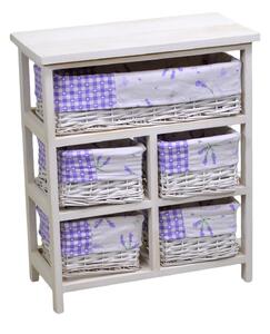 Cassettiera in Legno 5 Cassetti 50x25H59cm Lavanda