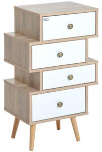 Cassettiera in Legno Stile Nordico Legno e Bianco 47x29.5x81 cm