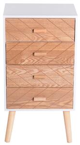 Cassettiera in Legno 4 Cassetti Bianco e Legno 40x30x75 cm