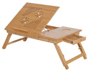 Tavolino da Letto per PC Portatile con Sistema di Raffreddamento in Bambù 55x35x22-30 cm