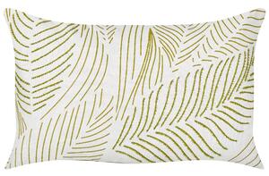Cuscino decorativo fatto a mano con ricamo di foglie Bianco e verde 30 x 50 cm sfoderabile con imbottitura Beliani