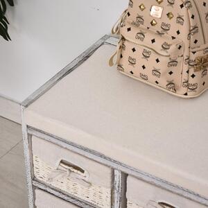 Cassettiera in Legno 80x37x45 cm con 5 Cassetti in Vimini Beige